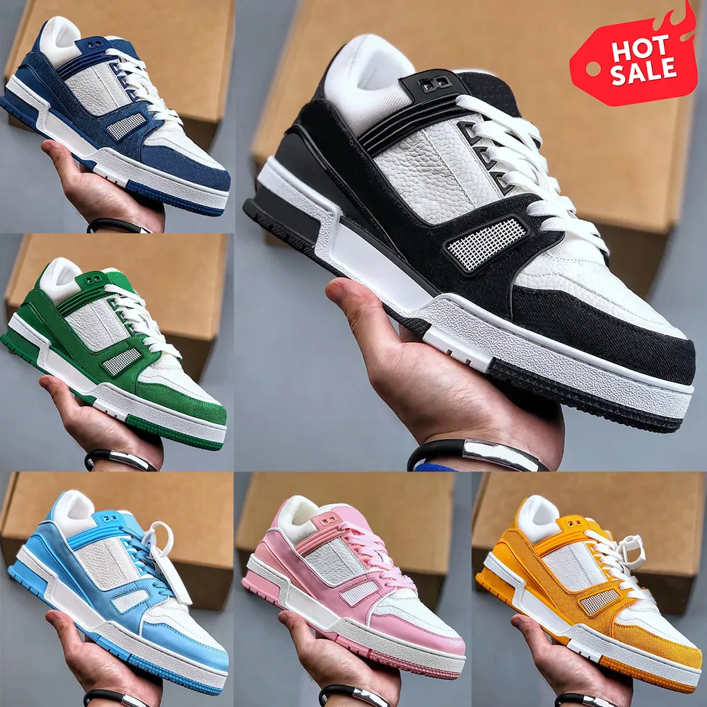 Designer shoes Logo Embossed Trainer Sneaker black sky blue green yellow red denim triple white grey pink luxury mens Casual sneakers womens low platform trainers