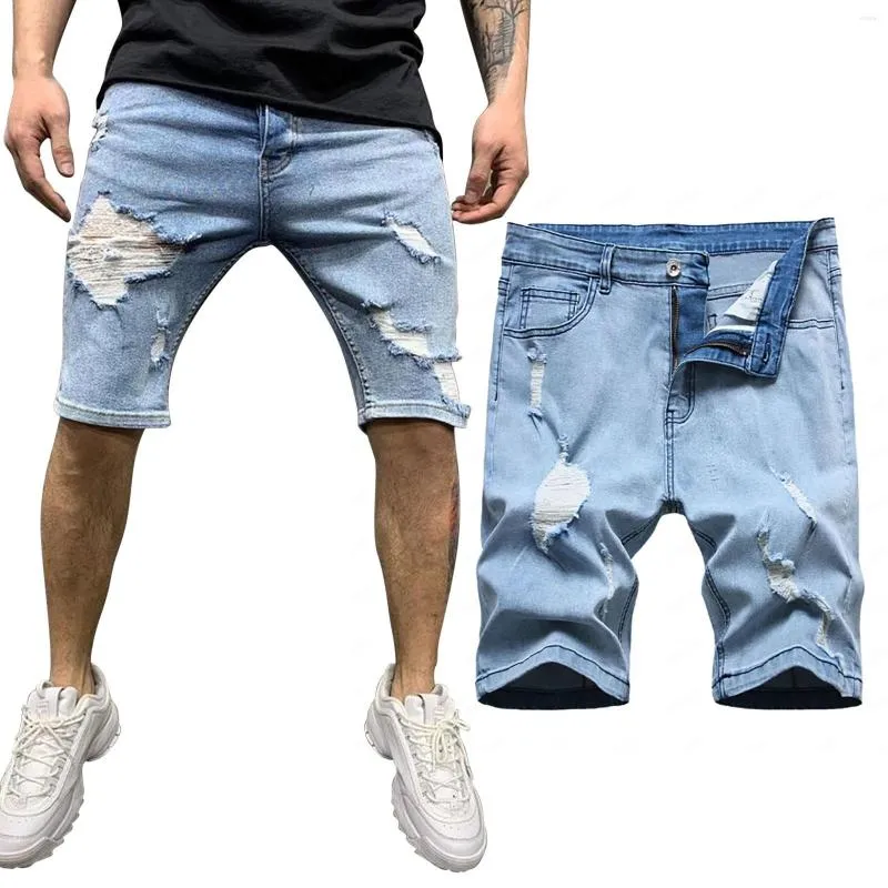 Men's Jeans Summer Slim Sexy Hole High Street Shorts Pants Men Athletic Short Training Bones