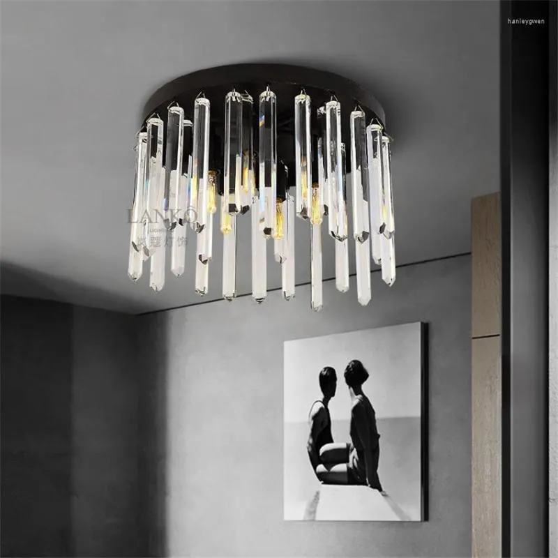 Ceiling Lights American Retro Round Crystal Pendant Study Room Bedroom Modern Living Restaurant Lamps Lighting