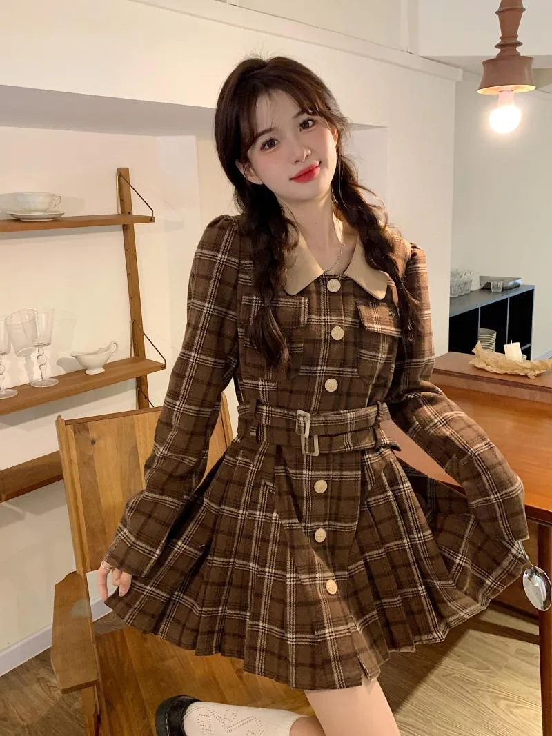 Casual Dresses France Vintage Party Mini Women Korean Style Elegant Pleated Dress Female Warm Sweet Retro Coat Spring Winter 2023