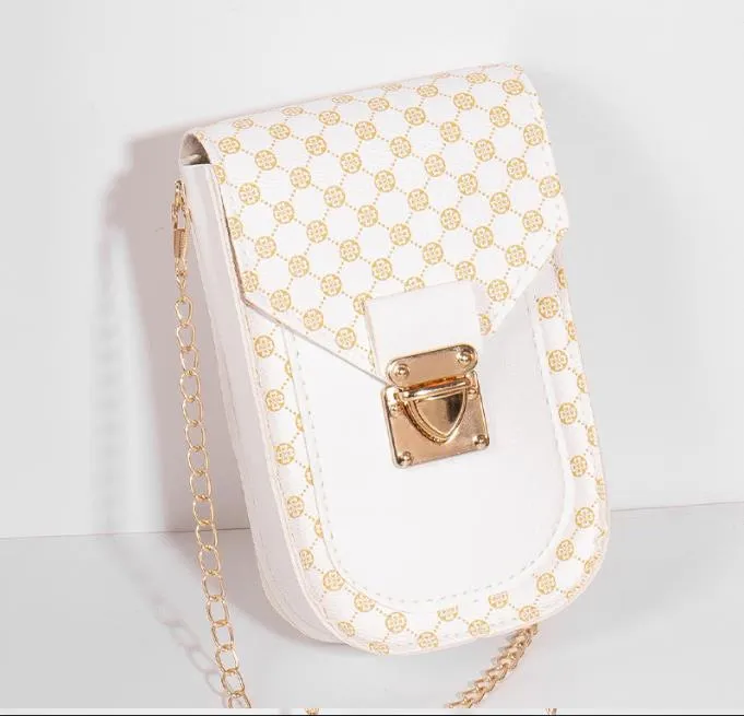 2023 Groothandel in bedrukte tassen voor mobiele telefoons voor dames nieuwe mode frisse crossbody damestrend mode mini mobiele portemonnee Crossbody tas Pailletten Chain Bag