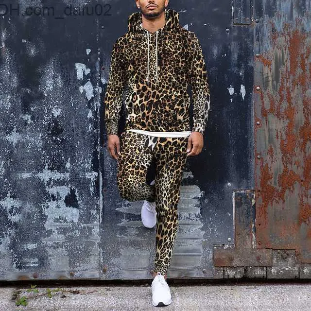 Mens Leopard Print 3D Tracksuit Set For Autumn/Winter 2023