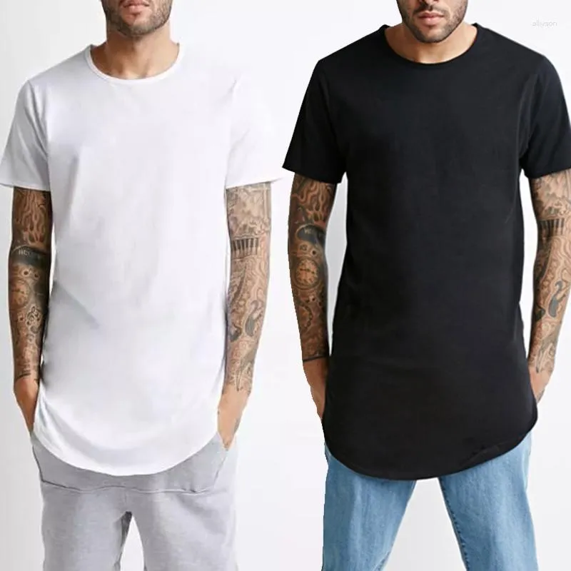 Men's T Shirts T-shirt Loose Hip Hop Hipster Longline Shirt Ovesized Short Sleeve Streetwear Swag Hem Solid Tshirt Tops Tee Male Cloth