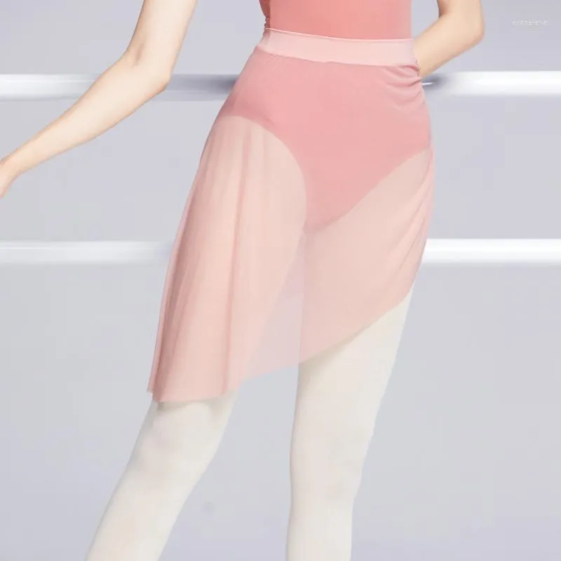 Stage Wear Women Ballet Skirts Adult Girls Elastic Dance Dress Ballerina Tulle Side Folded Irregular Soft Mesh