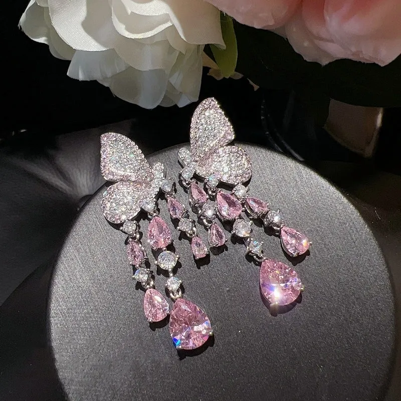 Stud High Quality Pink CZ Zircon Bridal Earrings Zirconia Wedding Earring For Brides Accessorie Party Evening Dress Jewelry 230721