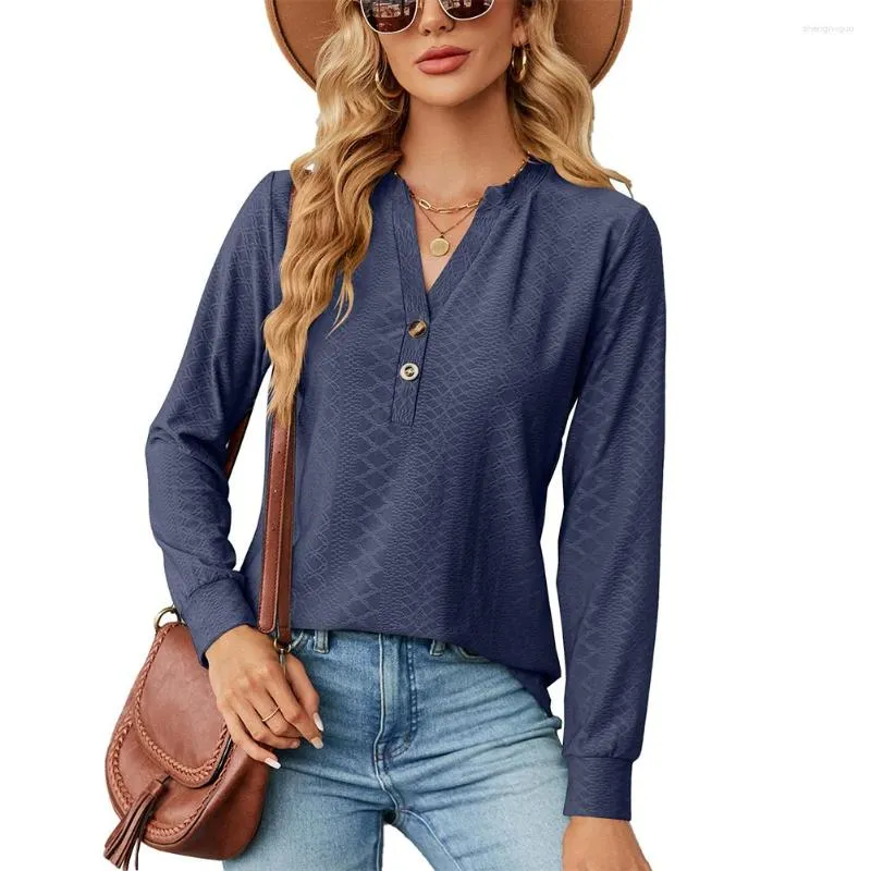 Kvinnors blusar 2023 Autumn Fashion Women Casual V Neck Long Sleeve T Shirt Solid Blus Loose Tunic Fall Basic Tops Chiffon Office