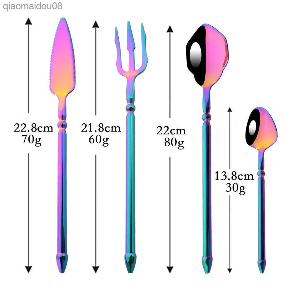 4st Rainbow 304 Rostfritt stål Western Flatware Cutlery Set Aquaman Trident Fork Steak Knife Spoon Set Dinneware Tableware Set L230704