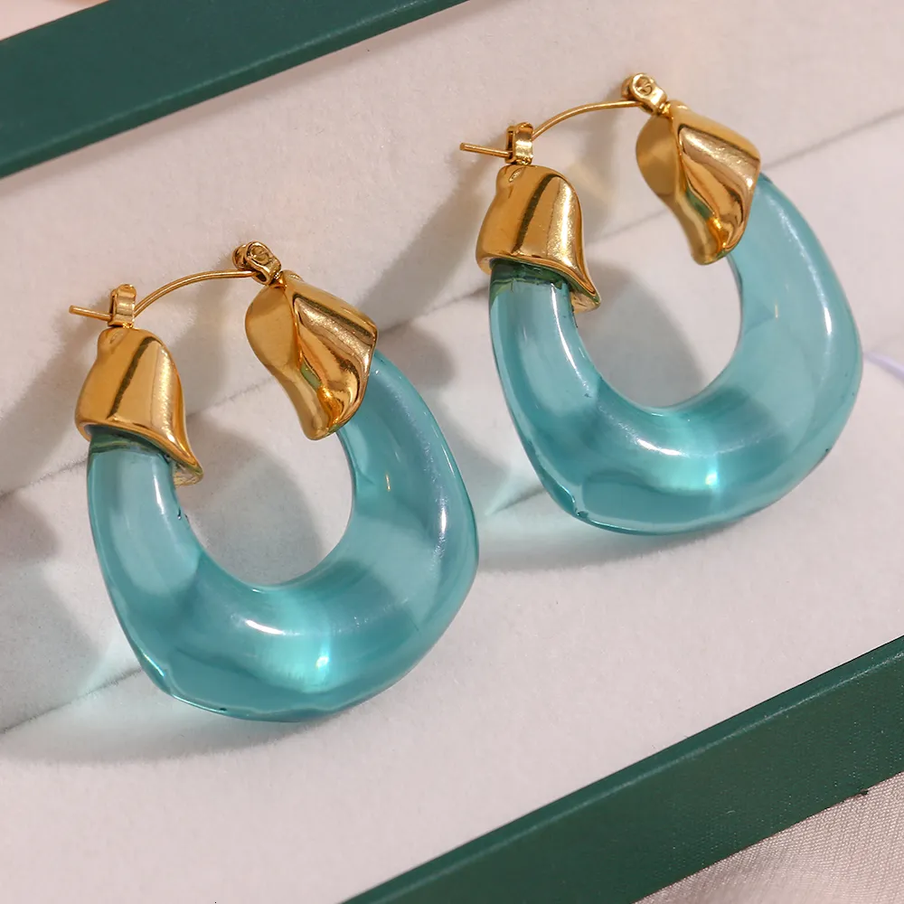 Stud Favourite Color Summer Vocation Clear Blue Chunky Acrylic Resin Hoop Earrings For Woman Stainless Steel Waterproof Jewelry 230724