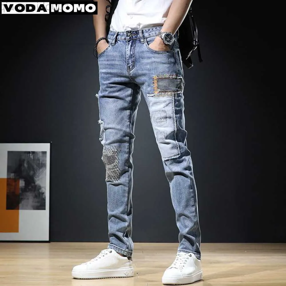 Men's Jeans 2023 Men Stylish Ripped Jeans Pants Skinny Straight Frayed Denim Trousers New Fashion skinny jeans Clothes pantnes hombre L230724