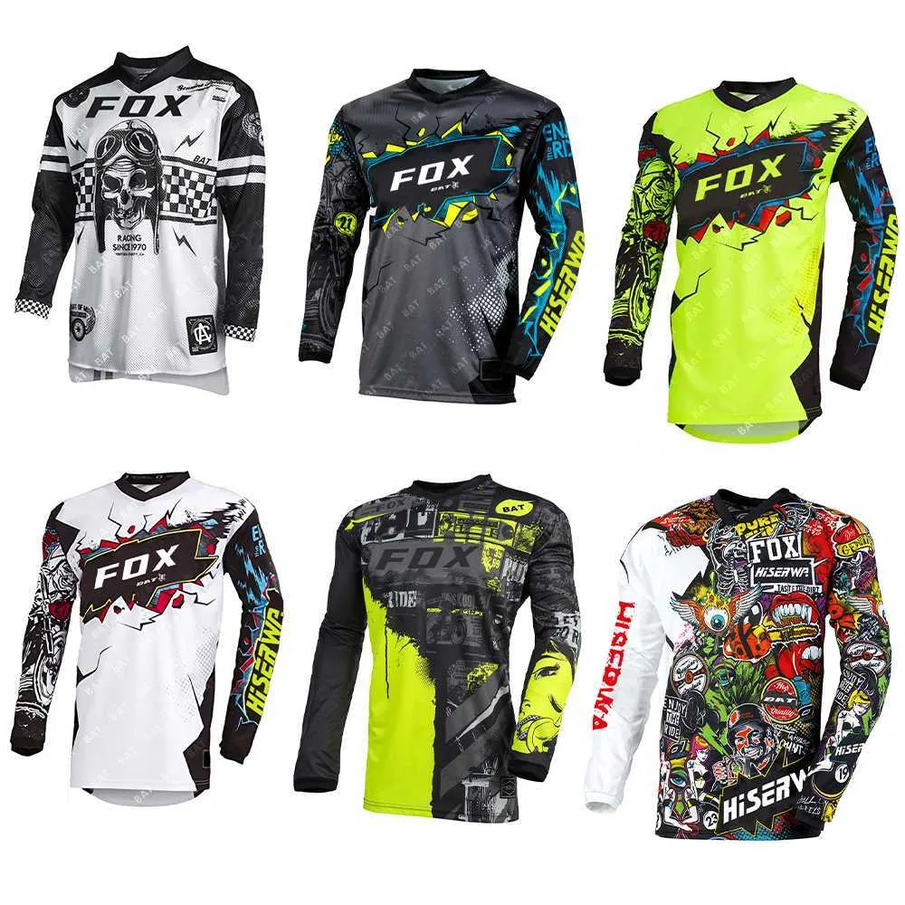 Camisetas masculinas manga longa camisa de ciclismo de motocross BAT Fox Downhill Mountain Bike MTB camisas offroad DH motocicleta roupas de motocross