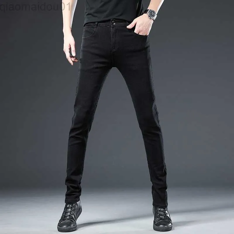 Jeans pour hommes New Solid Color Slim Jeans Hommes Stretch Skinny Straight Mode Moto Streetwear Hip-hop Skateboard Homme Denim Pantalon L230724