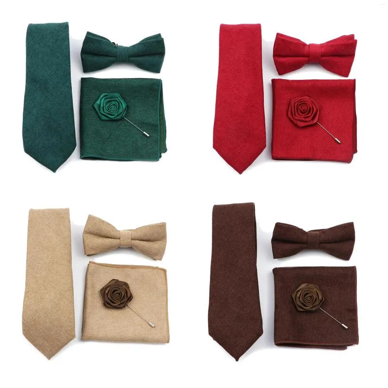 Bow Ties Brand Men's Tie Set Solid Color Corduroy Super Soft Pocket Square Slips Accessories Daily Wear Wedding Party Gift For Man