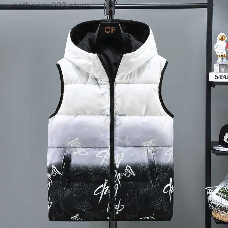 Gilet da uomo # 3689 Gilet stampato Cappotto Uomo Gilet caldo con cappuccio Gilet Gilet senza maniche Cerniera Slim Gilet stile cinese Capispalla T230724