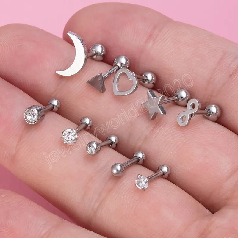 5pcs orecchini a bottone in cristallo piercing alla cartilagine dell'orecchio bar bilanciere in acciaio inossidabile elica trago daith chiodo per gioielli per il corpo delle donne