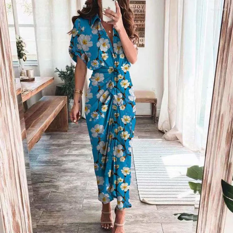 Elegant Floral Print Summer Dress: Women's Short Sleeve Button Down Vacation  Shirt - Shop Now! from Dhgate Basic & Casual Dresses - price 38.04