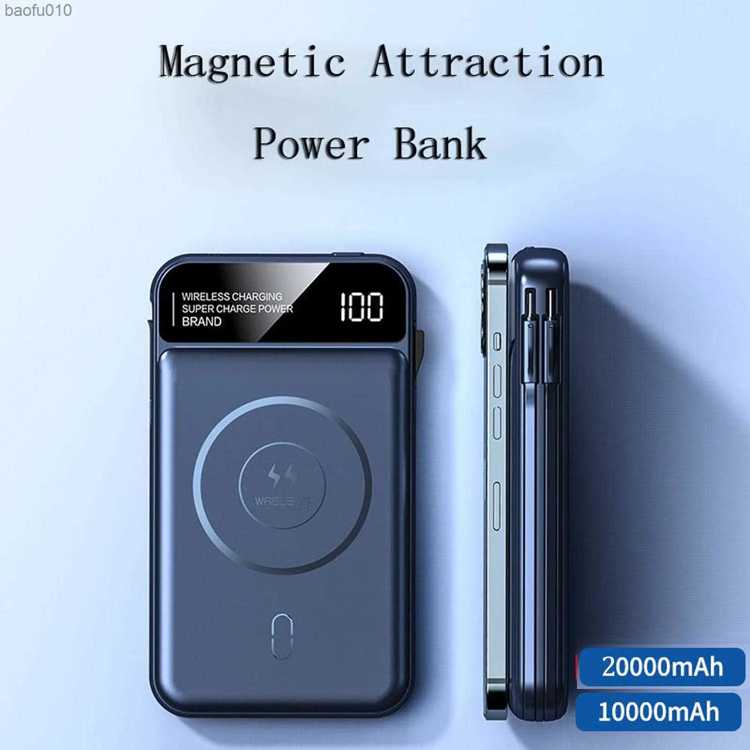 Magnetische Power Bank 5W Draadloos Opladen 20000mA op zichzelf staande Afneembare Kabels Mobiele Voeding 22.5W Snel Opladen Xiaomi L230619