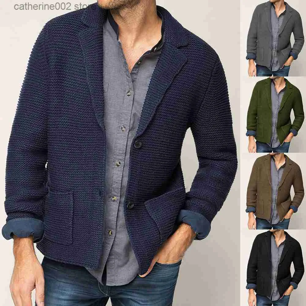 Hommes chandails automne et hiver 2023 nouveau pull élégant Cardigan hommes revers tricot Blazer décontracté vêtements quotidiens T230724