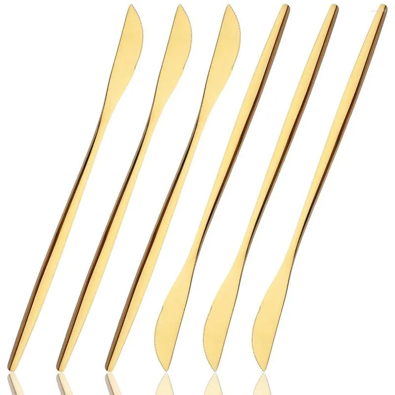 Dinnerware Sets 6Pcs Gold Dessert Knife Cutlery Set Stainless Steel Cake Tableware Knives Western Party Kitchen Flatware