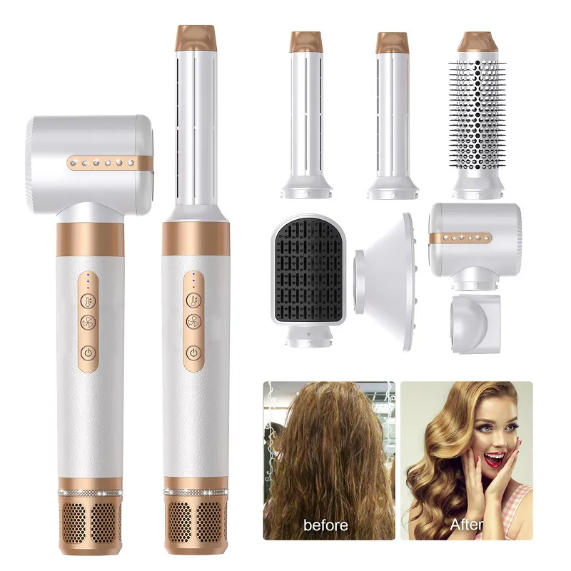 High Speed Hair Blower 7 In 1 Hot Air Comb Multi Functional Interchangeable Head Hair Curling Hair Dryer