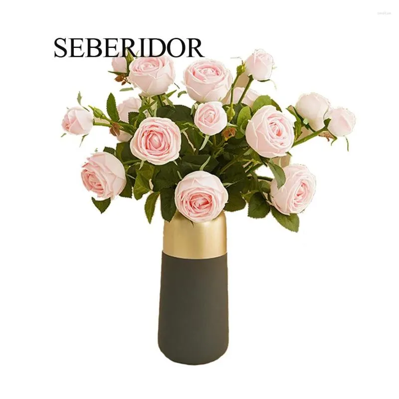 Flores Decorativas Eventos de Casamento Favor de Festa 70cm 3 Cabeças Real Touch Plástico Rosa Aniversário Presente de Dia dos Namorados Flor Artificial Rosa Branco