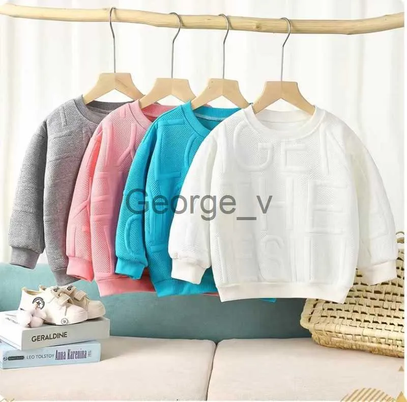 Hoodies Sweatshirts Brand Kids Child Girl Boy Sweatshirt Solid Color Jacquard Letters Top Clothing Baby Toddler Infant Hoodies Oneck Sweaters 9m4t J230724