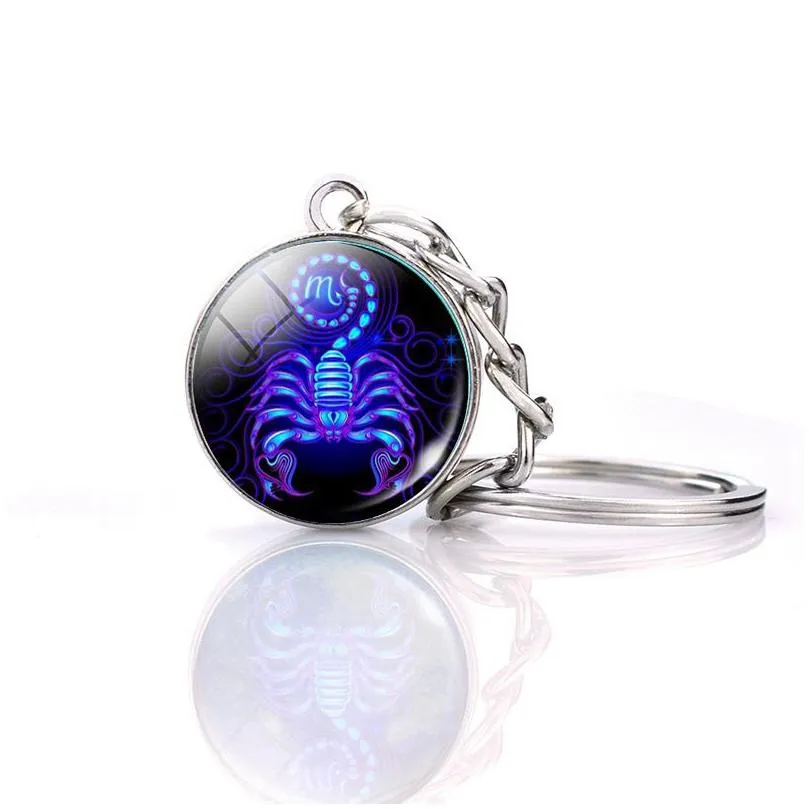 Key Rings Luminous Keychain 12 Constellation Ring Starry Sky Time Stone Glass Ball Accessories Pendant Gifts Drop Delivery Jewelry Dhmpq