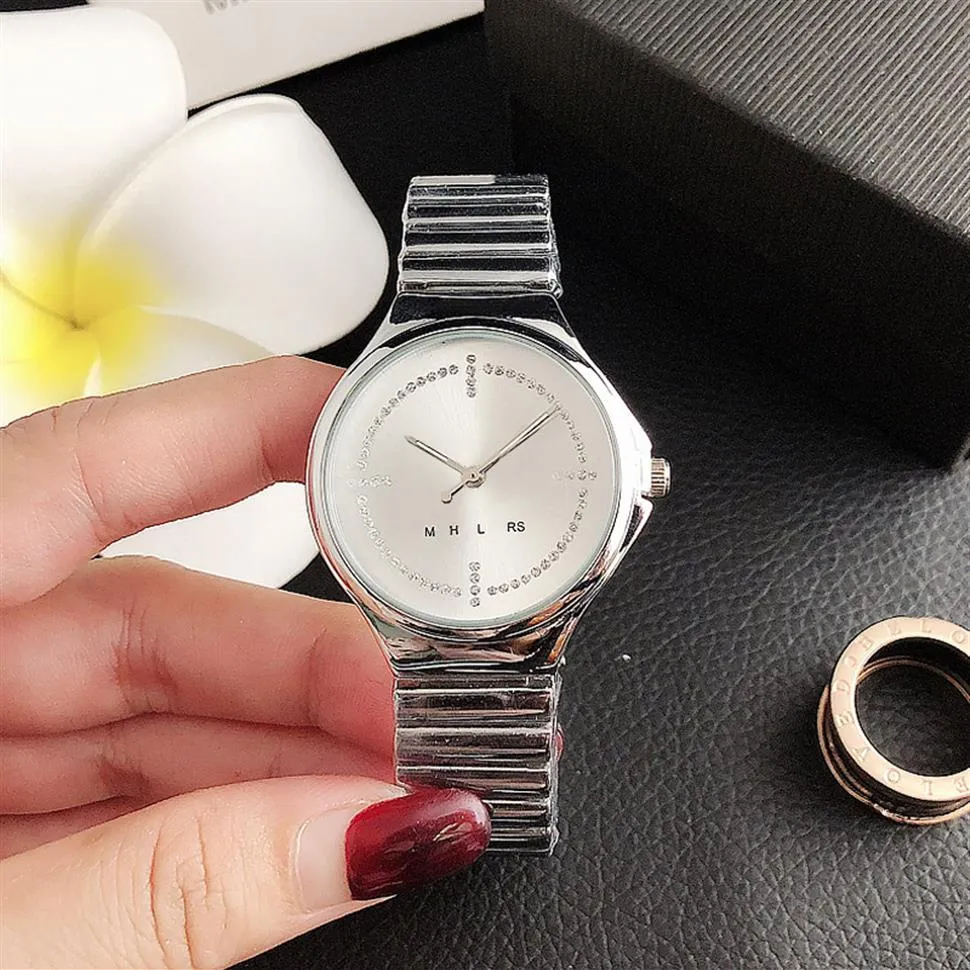 Brand Quartz wrist Watches for women Lady Girl crystal Big letters style Metal steel band Watch M83274M