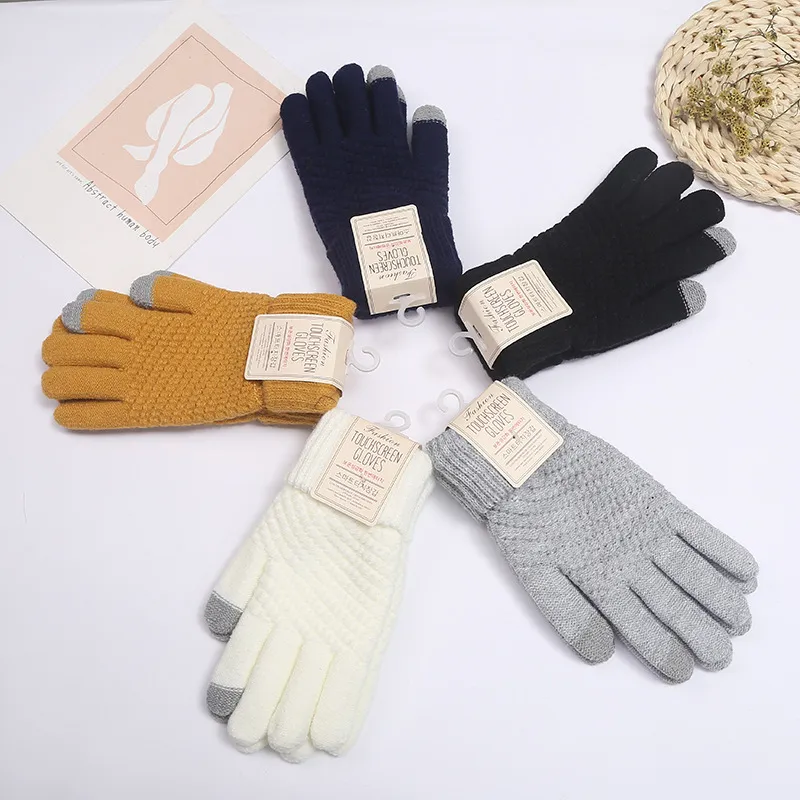 Winter Touchscreen Handschoenen Vrouwen Mannen Warm Stretch Gebreide Wanten Imitatie Wol Volledige Vinger Guantes Vrouwelijke Gehaakte Luvas Dikker