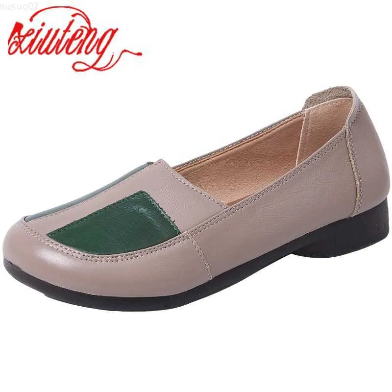 Dress Shoes Size 42 Genuine Leather Ballet Flats Women's Loafers Flower Moccasins Woman Gray Loafer 2023 Spring Summer Female Driving Shoes L230724