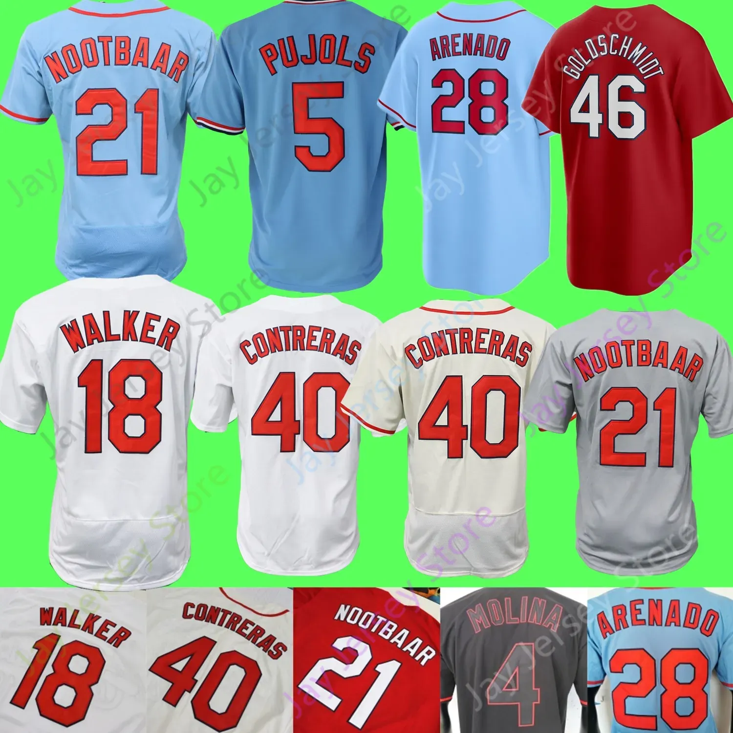 Camisa de beisebol Lars Nootbaar Nolan Arenado Stan Musial Adam Wainwright Paul Goldschmidt Albert Pujols Molina Smith Contreras DeJong Edman Gorman Flaherty Walker