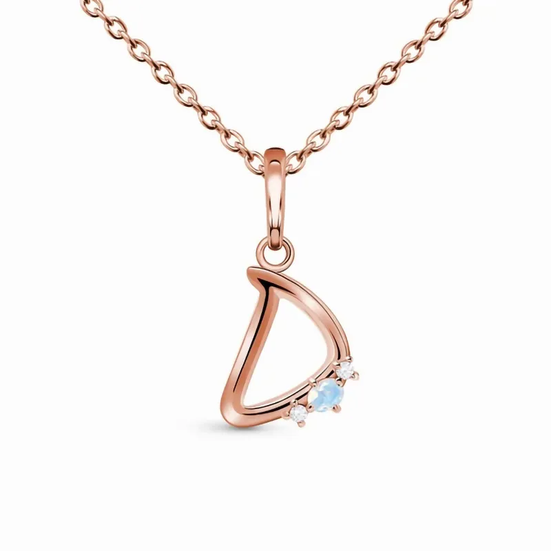 Hot selling 925 sterling silver letter D moonstone pendant rose gold necklace feeling versatile luxury jewelry