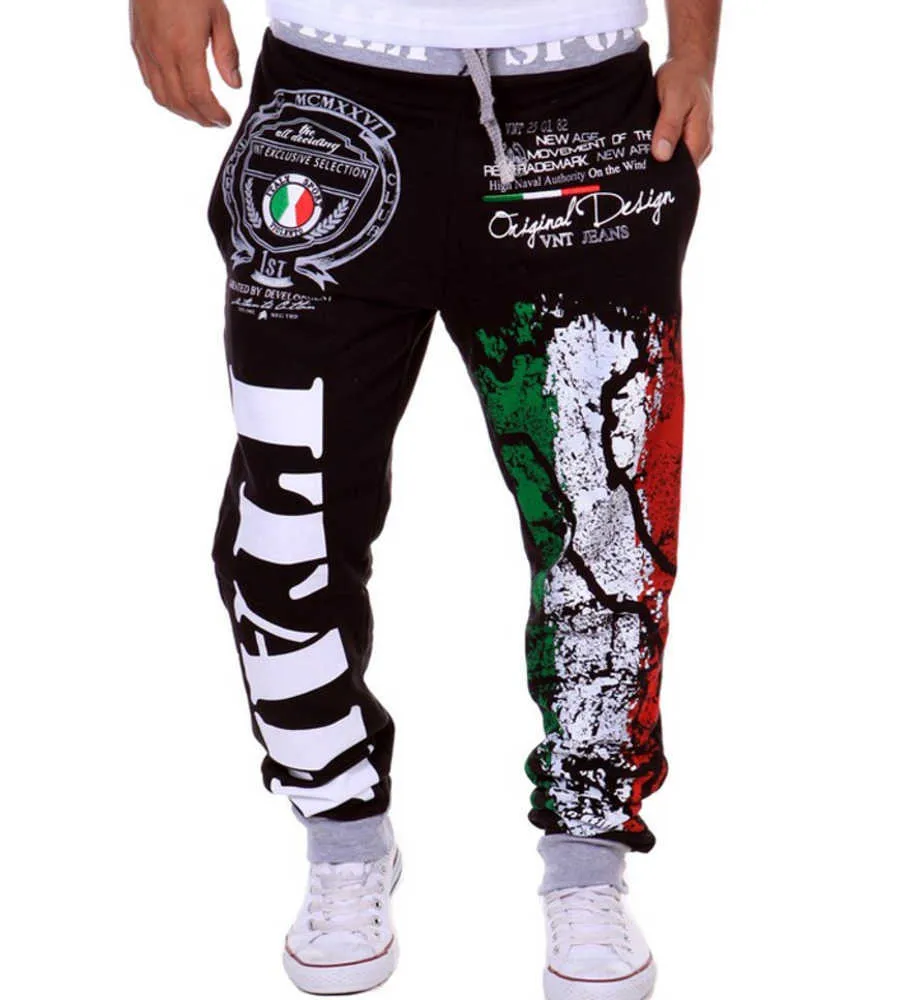 Rozmiar Nowy mody Man Man Jogging Pants Sport Flag Drukowane Casual Spodnie Jogger Loose Spods Leggingi Mężczyźni