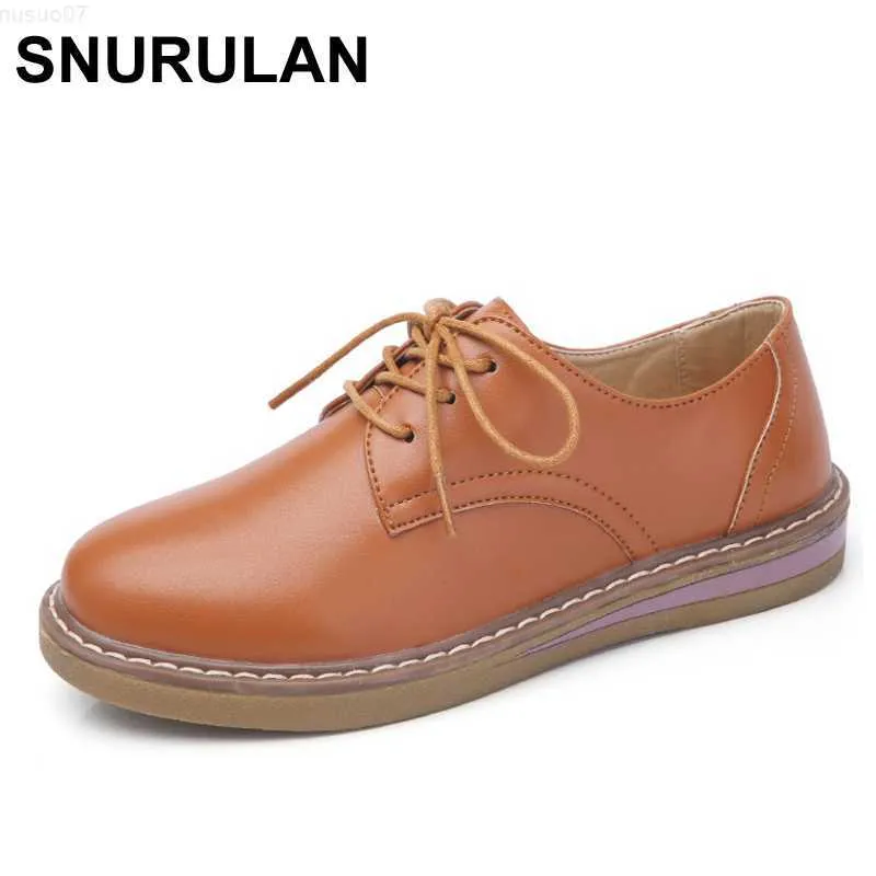 Scarpe eleganti SNURULAN Scarpe oxford da donna Appartamenti Scarpe casual Pu Leather Lace Up Punta tonda Tacco piatto Scarpe da lavoro Scarpe bianche coreane L230724