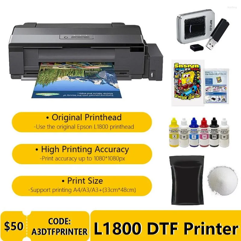 Printer L1800 High Printing Accuracy Tshirts Mouse Pad Machine Directly Transfer Film Textile Set