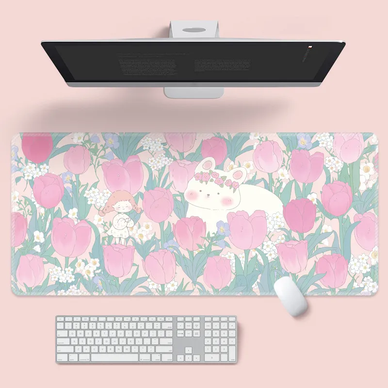 Kawaii Bunny Mouse Pad Bonito Computador de Mesa Almofada para Laptop Almofada Antiderrapante Teclado Tapete de Mesa Acessórios para Jogos Organizador de Mesa