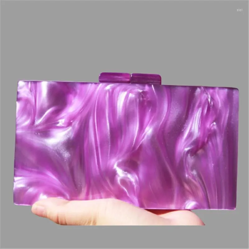 Kvällspåsar Pearl Purple Mirror Fashion Ladies Bag unik marmor randig axel elegant akryl bärbar avslappnad koppling