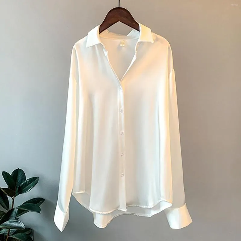 Women's Blouses Womens Solid Color Shirts Tops Summer Sun Casual Loose Button Down Long Sleeve Comfortable Blouse Kleding Vrouwen