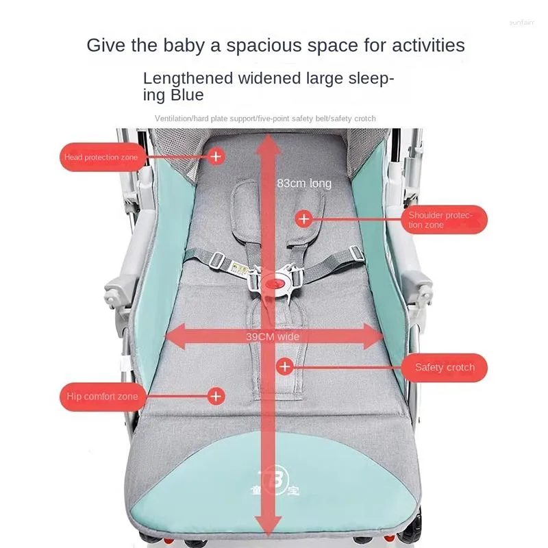 Poussettes # poussettes Les bébés peuvent s'asseoir et mentir des chariots à quatre roues pliants ultra-légers implémenter une collection à un bouton dans les deux directions Q240429