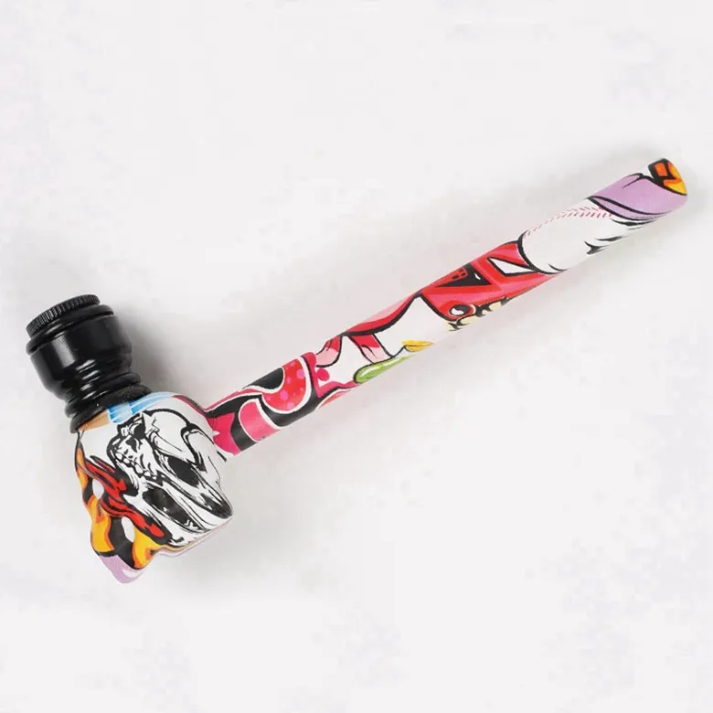 Colorful Skull Style Thick Glass Pipes Portable Filter Screen Dry Herb Tobacco Spoon Metal Bowl With Cover Smoking Bong Holder Innovative Pattern Hand Tube