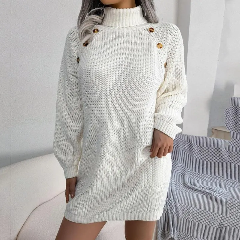 Casual Dresses Women Sticked Turtleneck Dress 2023 Autumn Winter Elastic Vestidos Streetwear Long Sleeve Solid Kort Short