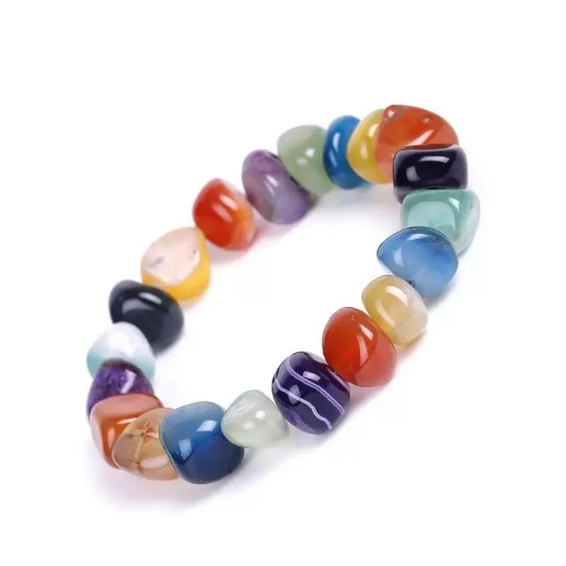 Perlé Naturel Agate Pierre Bracelets Bracelets Femmes Hommes Brins Irregar Forme Gravier Colorf Perles Élastique Bracelet Bijoux Drop Deliver Dhmg2