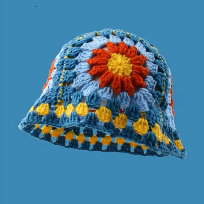 Korean Handmade Crochet Crochet Bucket Hat  With Wide Brim For Women  Y2K Fashionable Knitted Beanie With Flower Design For Autumn And Winter  230724 From You05, $11.36
