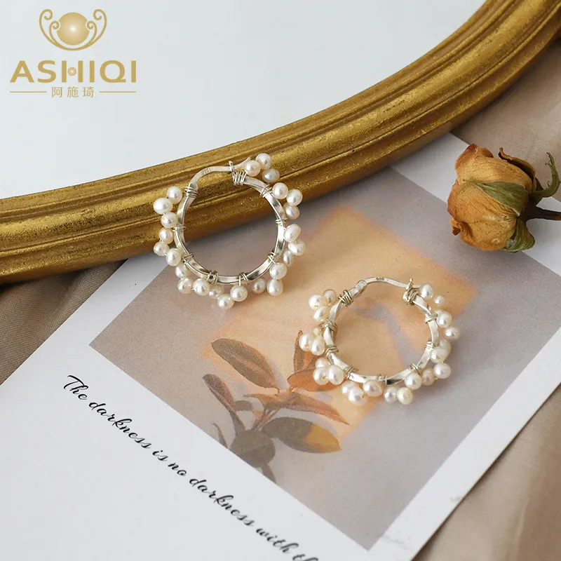 Hoop Huggie ASHIQI Natural Freshwater Pearl 925 Sterling Silver Ring Earrings Fashion Jewelry 230724