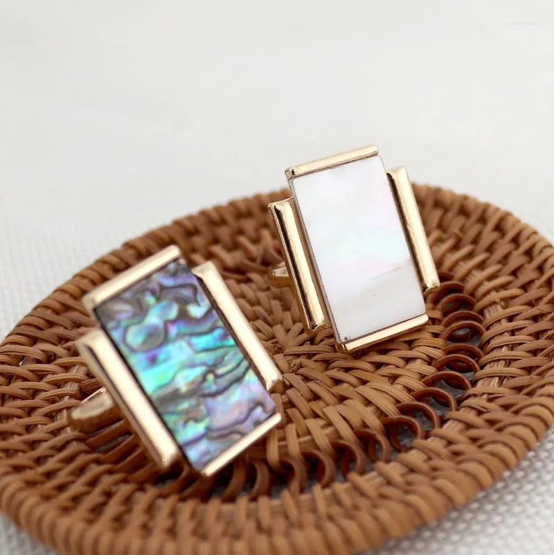 Cluster Ringen Rechthoekige Witte Abalone Shell Mode Innerlijke Dia 1.7 cm Goud Kleur Brincos Pendientes Sieraden Voor Vrouwen