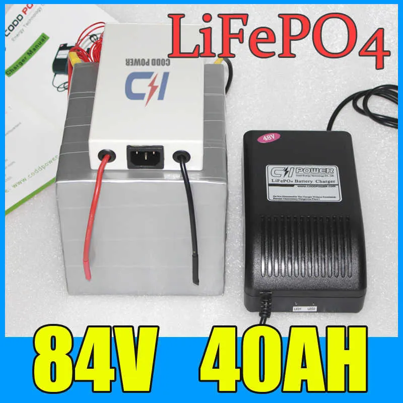 84v 40ah LifePo4 حزمة البطارية 3000W دراجة كهربائية الدراجات البخارية الليثيوم البطارية + BMS + الشاحن شحن مجاني