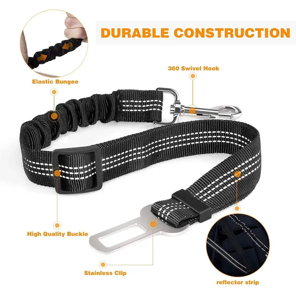 Adjustable Pet Harnesses Retractable Dog Leash with Reflective Car Travel Accessories for Dogs Cats with Elastic Shock Absorption