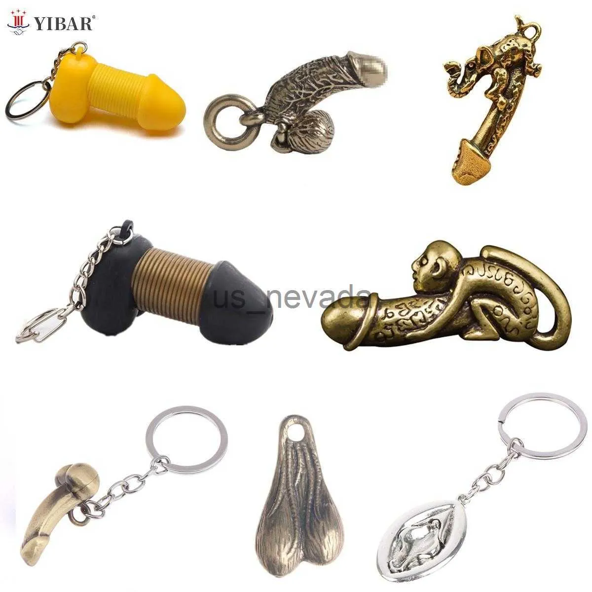 Keychains Lanyards mässing Male Penis Pendant Keychain Pendant Fun Creative Simulation Chick Personality Pendant Mini Manlig könsorgan bil Keychain J230724