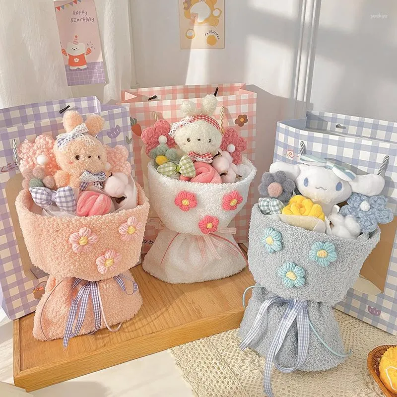 Декоративные цветы Рождество Qixi Gift Doll Букет закончил милый плюшевый день рождения для девушки для подруги