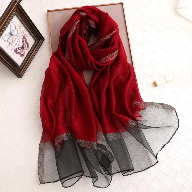 Foulards véritable foulard en soie mode féminine grands châles de protection solaire enveloppes léger motif rayé laine pour femme