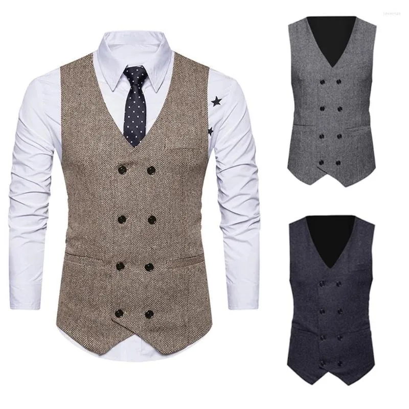 Men's Suits Men Formal Check Double Breasted Retro Slim Fit Suit Jacket